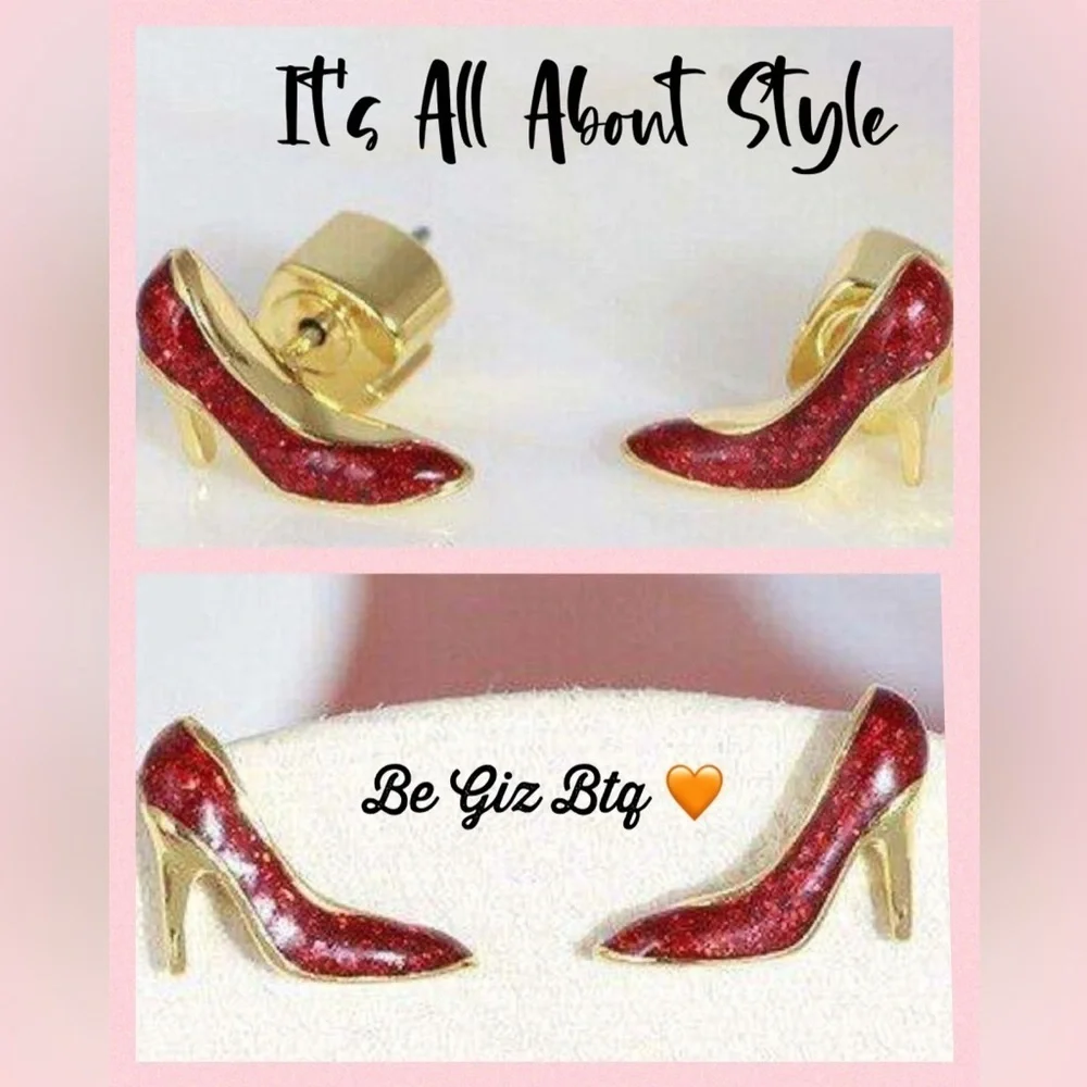 Kate Spade Authentic Red Glitter 12K Gold Plated High Heel Shoe Stud Earrings